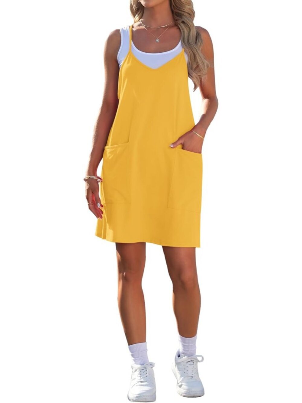 Women's Yellow Summer Dress Sleeveless Casual Dress Spaghetti Strap Beach Dress